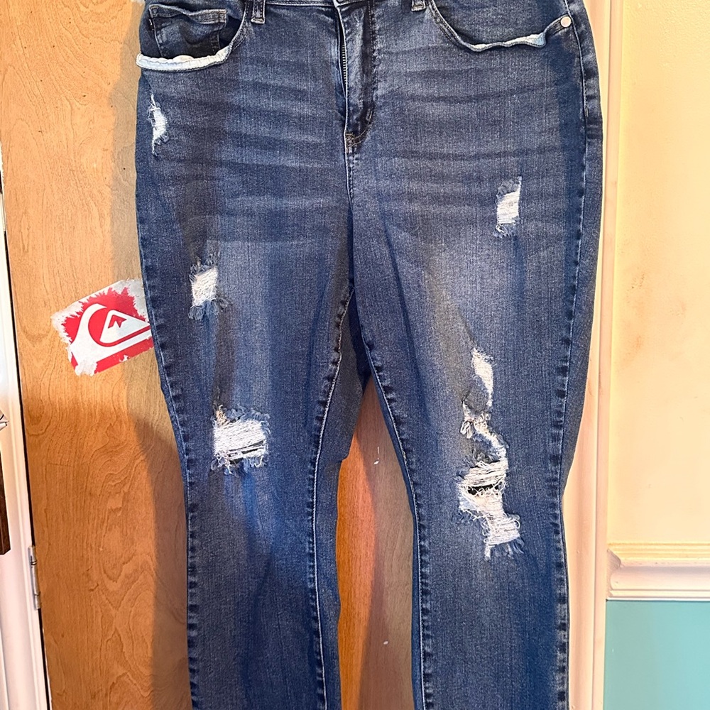 Judy Blue Dark Blue Distressed Straight Leg Jeans size 16W